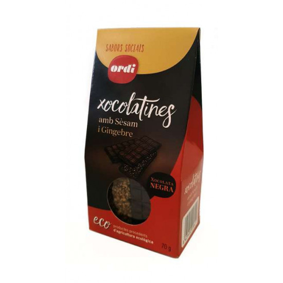 Chocolates 70% cacao con crujiente de sésamo y gengibre